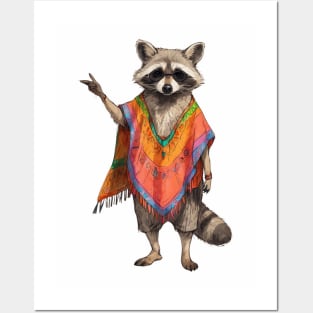 Raccoon Wearing a Poncho Posters and Art